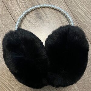 Elegant Black Fur Earmuffs with Pearl Headband
